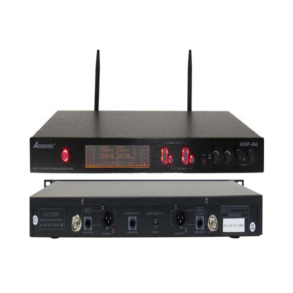 Acesonic UHF-A6 Commercial UHF True Diversity Wireless Microphone System-Black