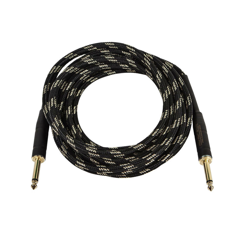 20ft Cloth Series 1/4 inch TS Male 20AWG Instrument Cable - Black & Gold