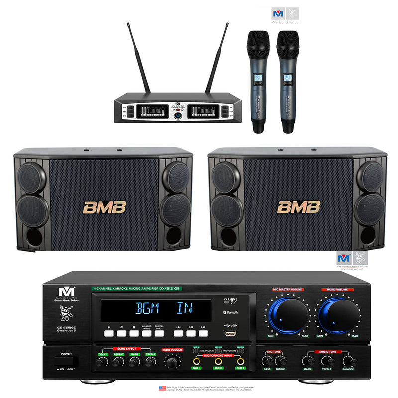 "Buy these together and save!" Better Music Builder (M) DX213G5 Amplifier W/ BMB CSD-880 1000W 10" High Power Karaoke Speaker - Pair W/ Better Music Builder (M) VM-92U G2 Professional Dual Channel UHF Wireless Microphone System